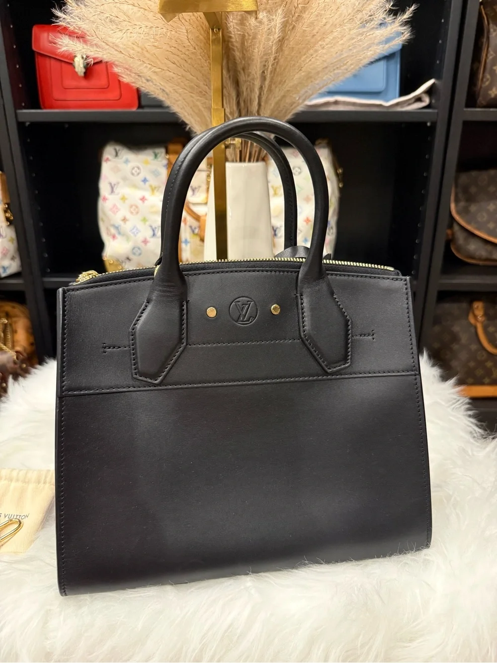 Black Leather Top-Handle Satchel - Black